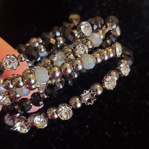 Black and silver wrap-around beaded bracelet